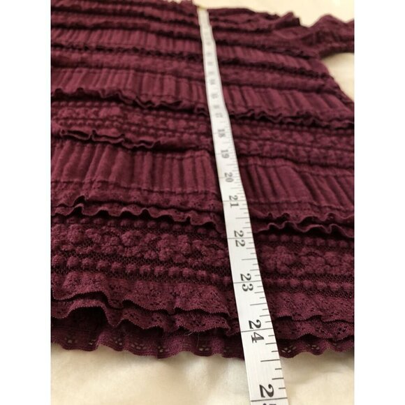 By Timo Womens Lace Long Sheer Sleeve Top M Burgundy Boho Chic Bohemian Western - Picture 8 of 8